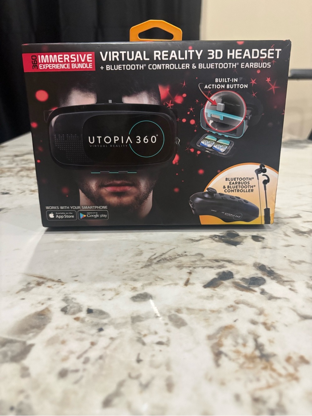 Virtual Reality 3D Headset with Bluetooth Controller & Earbuds - Black